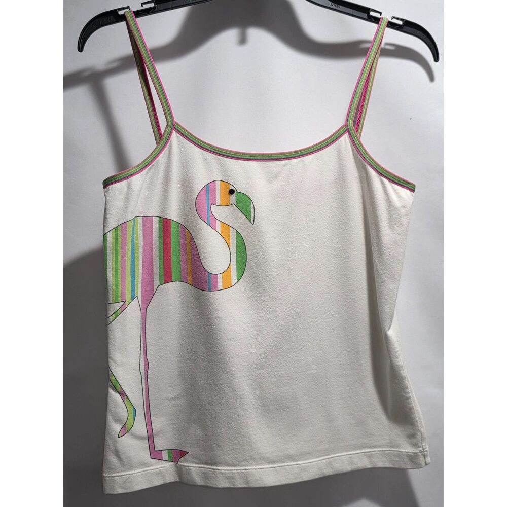 Y2K HUE Flamingo Cami Tank Top Size M Rainbow Stripe Straps